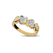 Load image into Gallery viewer, 18k Yellow and White Gold Heart-Shaped Designer Ring pavé-set with 12 Round Brilliant Cut Natural Diamonds