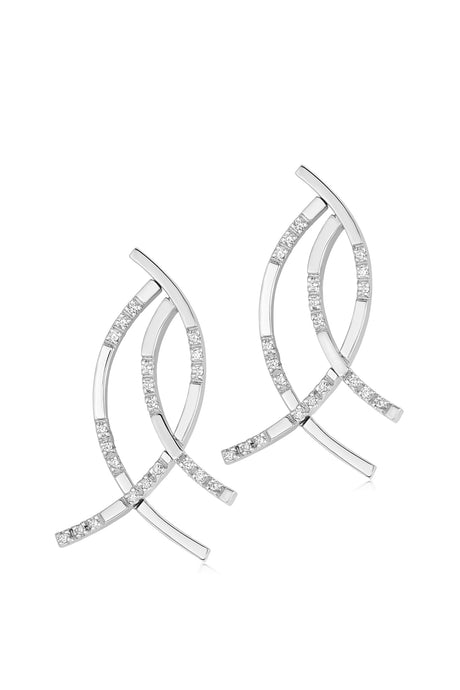 CAYPSO · 18k White Gold Designer Earrings set with 42 Round Brilliant Cut Natural Diamonds.