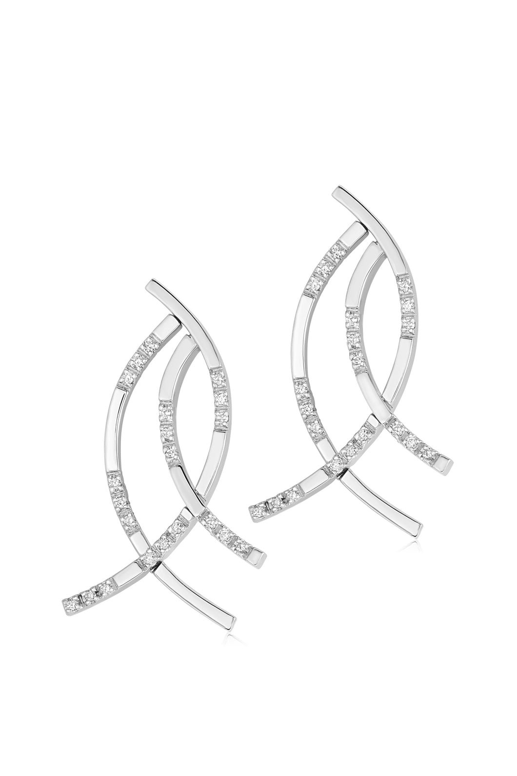 CAYPSO · 18k White Gold Designer Earrings set with 42 Round Brilliant Cut Natural Diamonds.