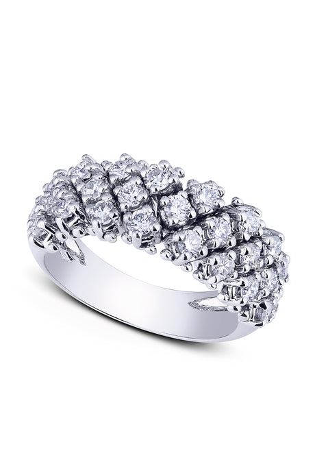 AURA · 18k White Gold Ring with Flexible Top Design, prong- set with 25 Round Brilliant Cut Natural Diamonds.