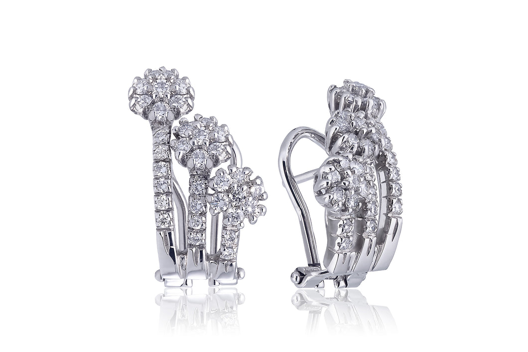 FIORI · 18k White Gold Designer Earrings with 66 Round Brilliant Cut Natural Diamonds.